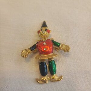 Vintage Festive Colorful Enamel Clown Brooch